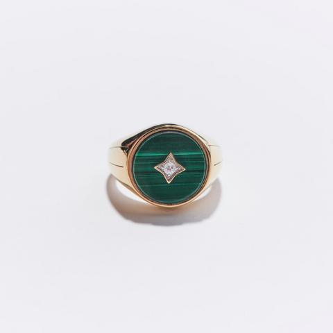 Signet XL Ring Round Turquoise - Green - Gold