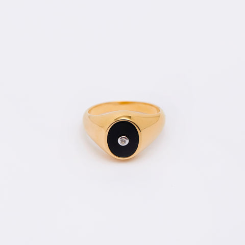 Classic Signet Ring Round Onyx - Gold