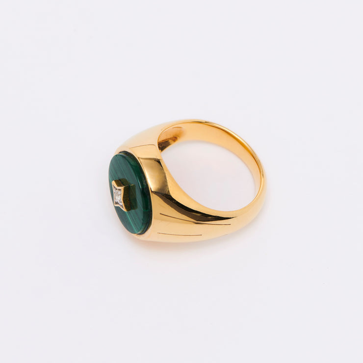 Signet XL Ring Round Turquoise - Green - Gold