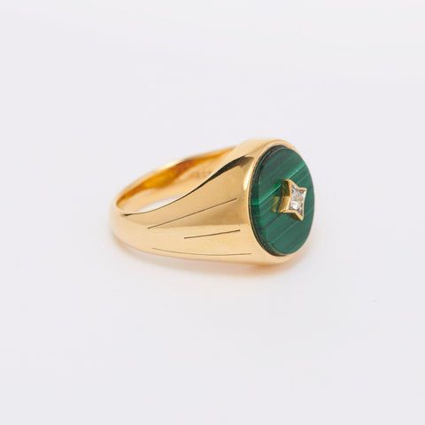 Signet XL Ring Round Turquoise - Green - Gold